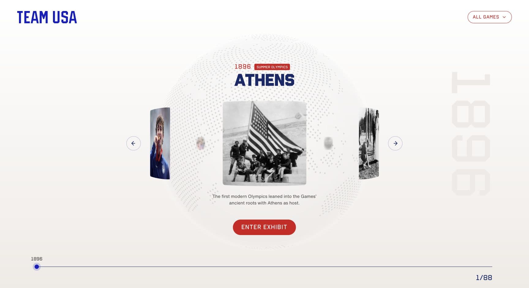 History of Team USA: Athens 1896 on the interactive globe timeline